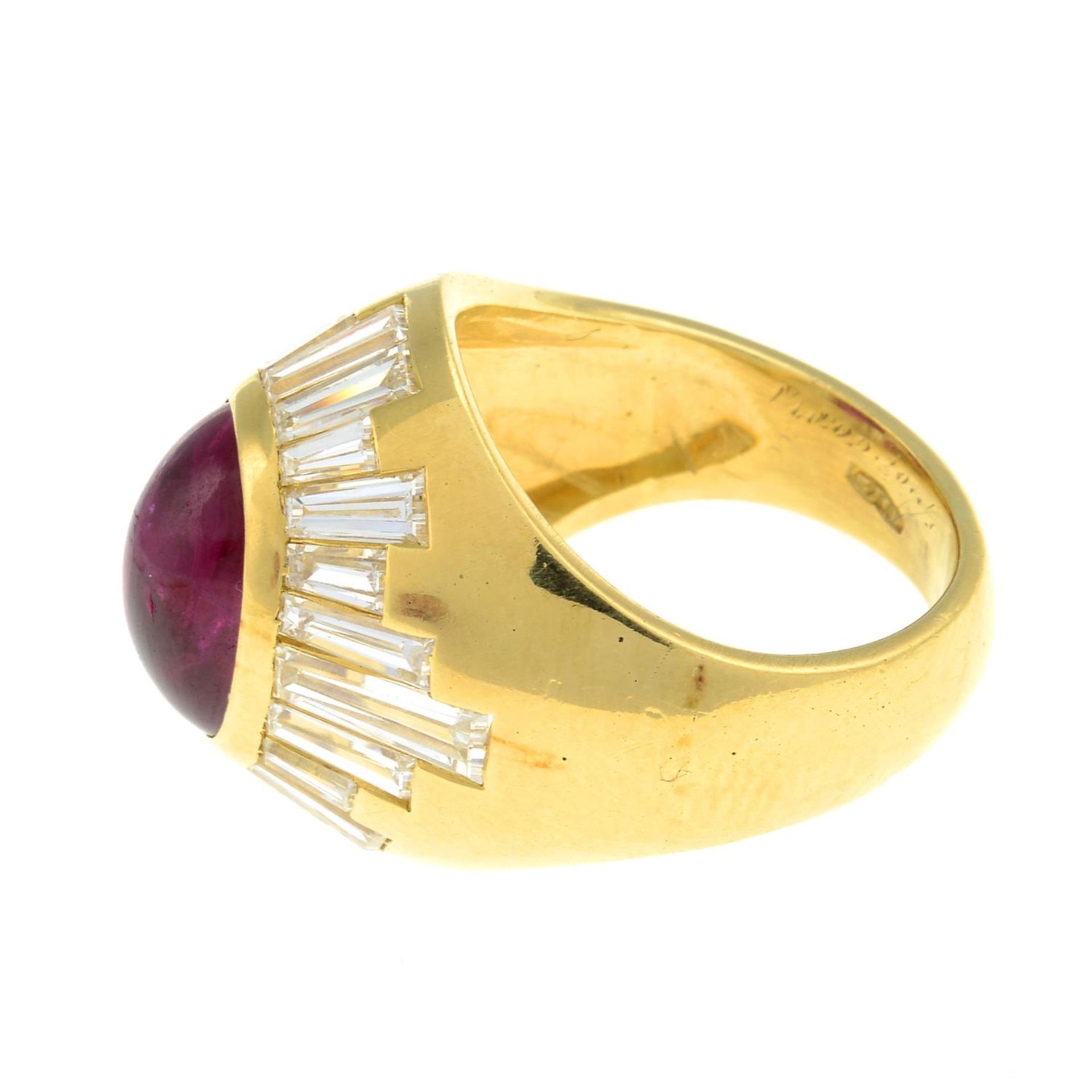 A ruby cabochon and baguette-cut diamond cluster ring. - Image 7 of 8