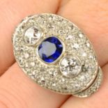 A mid 20th century 14ct gold sapphire and old-cut diamond cocktail ring.