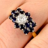 An 18ct gold sapphire and diamond cluster ring.