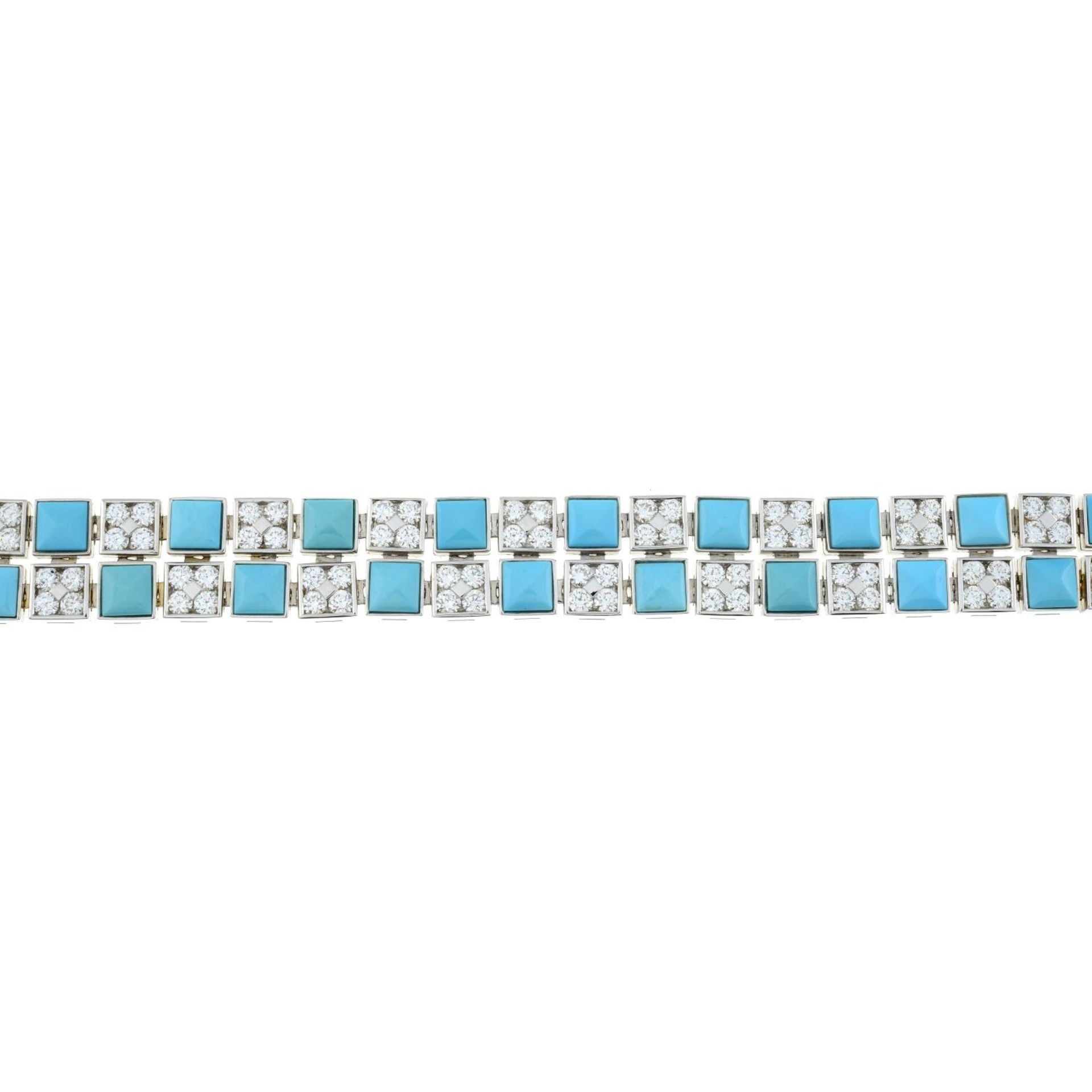 An 18ct gold brilliant-cut diamond and turquoise bracelet, - Image 2 of 7