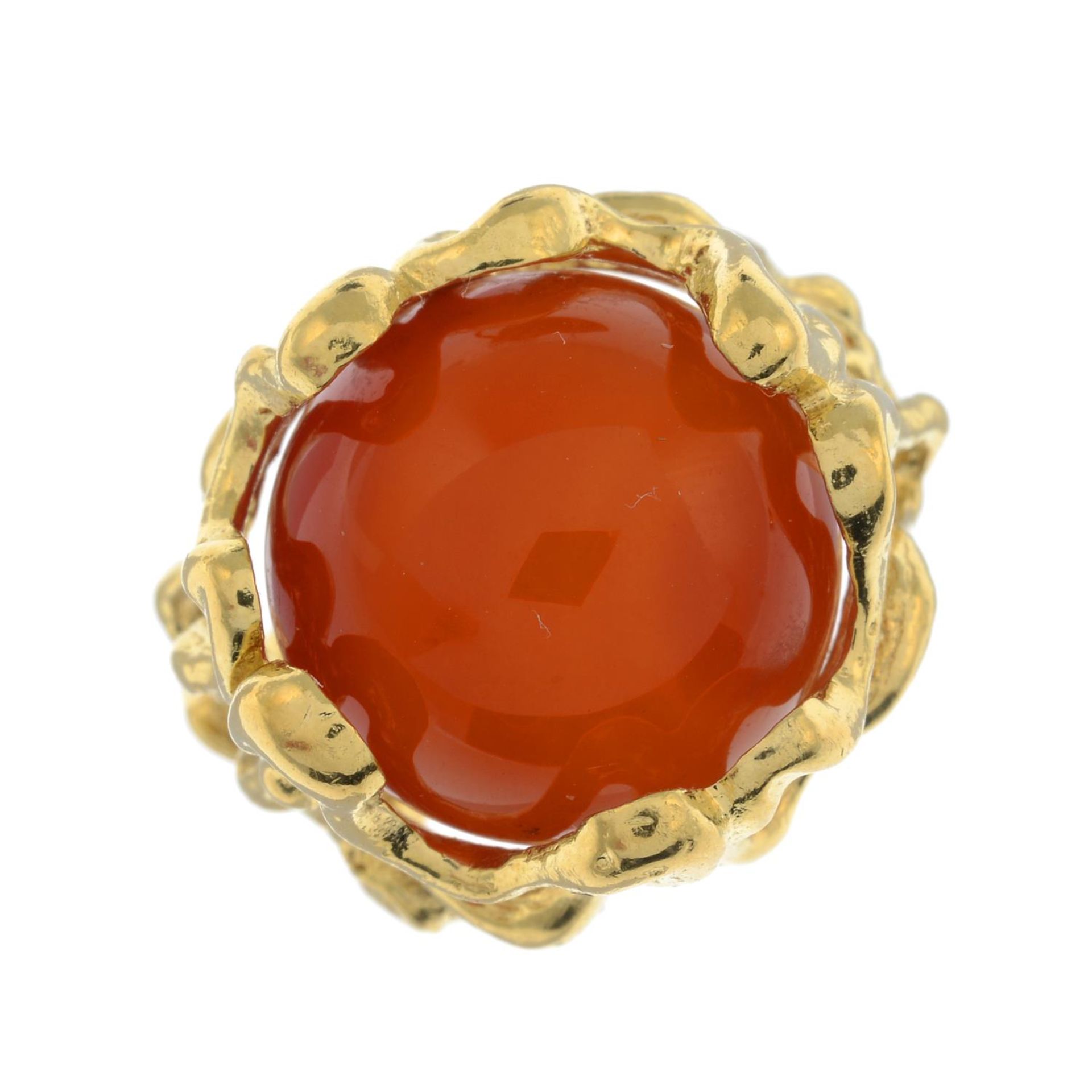 A 1970s 18ct gold textured openwork panel ring with five interchangeable agate spheres, - Image 2 of 10