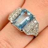 An aquamarine and brilliant-cut diamond ring.Aquamarine calculated weight 4.53cts,