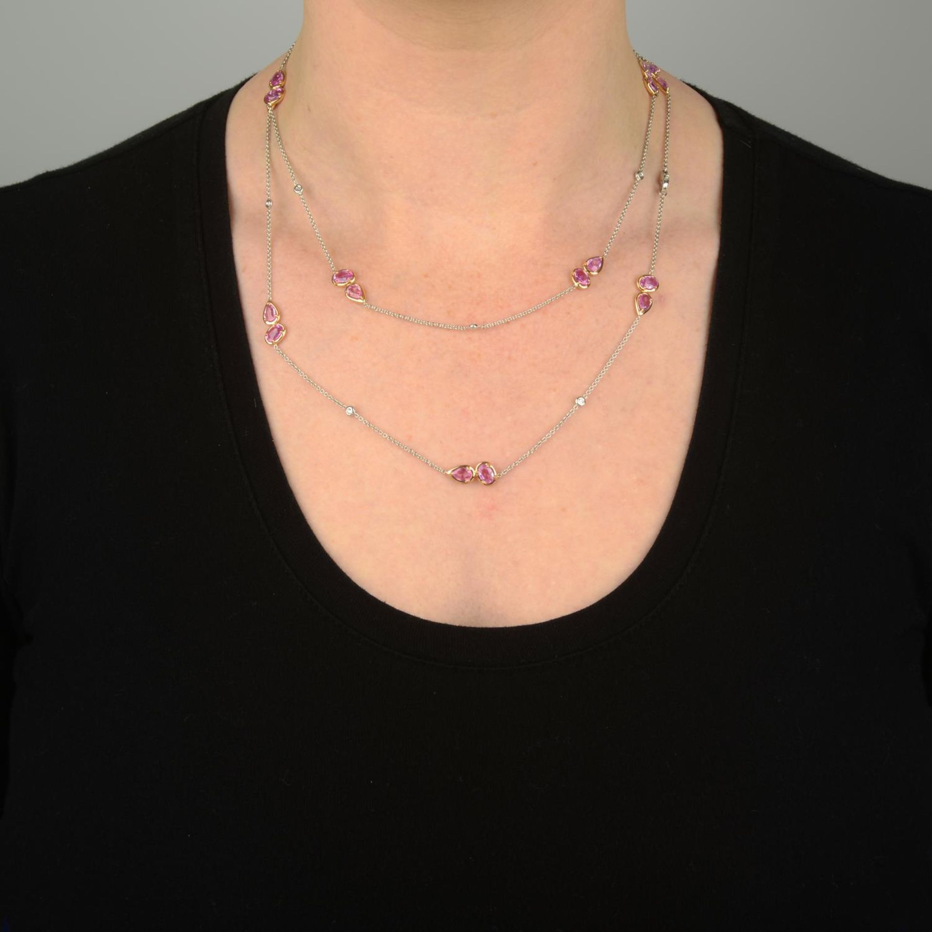 An 18ct gold pink sapphire and brilliant-cut diamond 'Beneath the Rose' necklace.Estimated total - Image 4 of 8