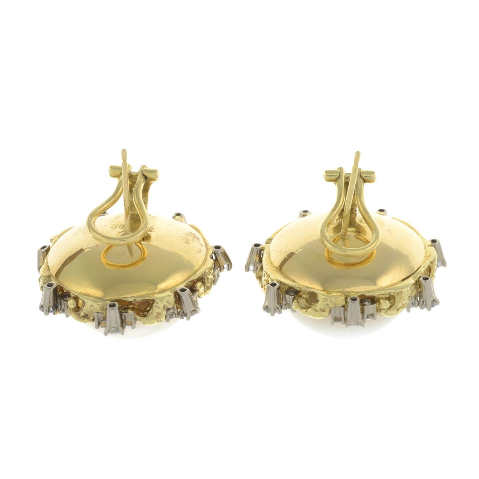 A pair of mabé pearl and diamond earrings. - Image 4 of 5