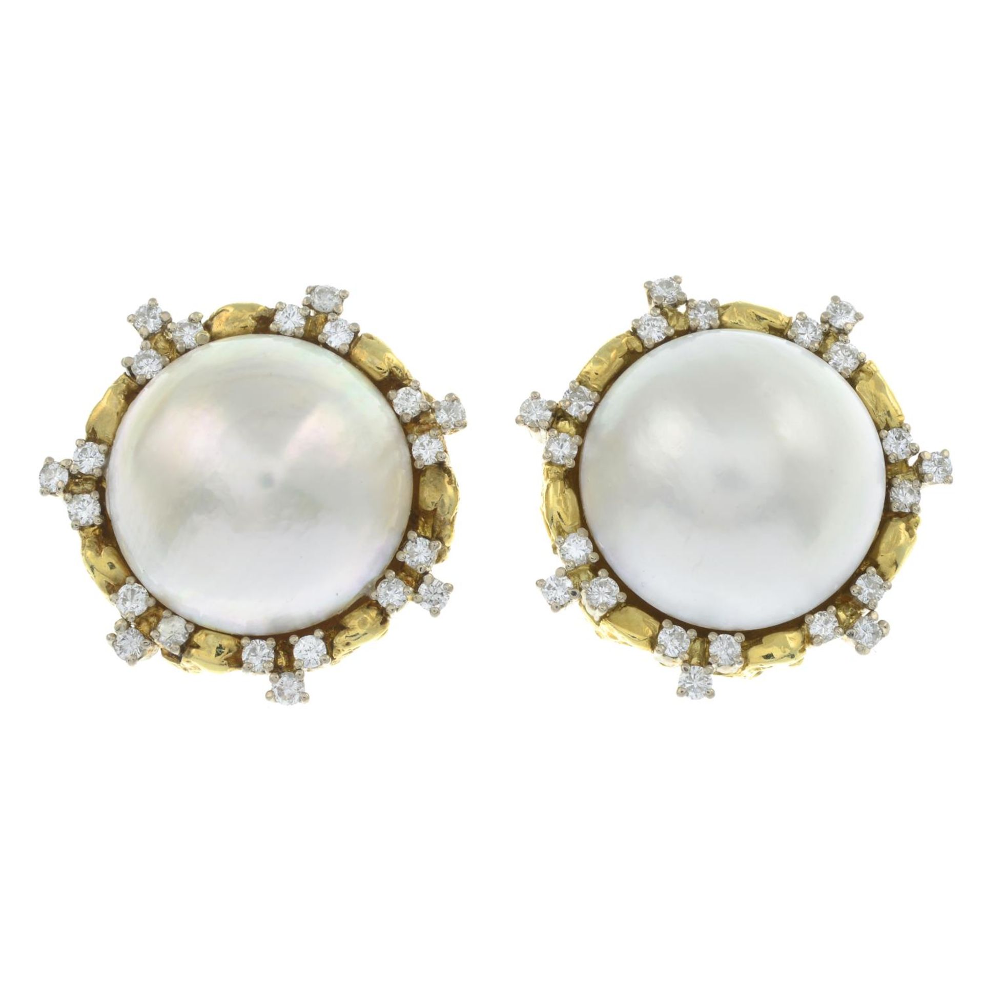 A pair of mabé pearl and diamond earrings. - Image 3 of 5
