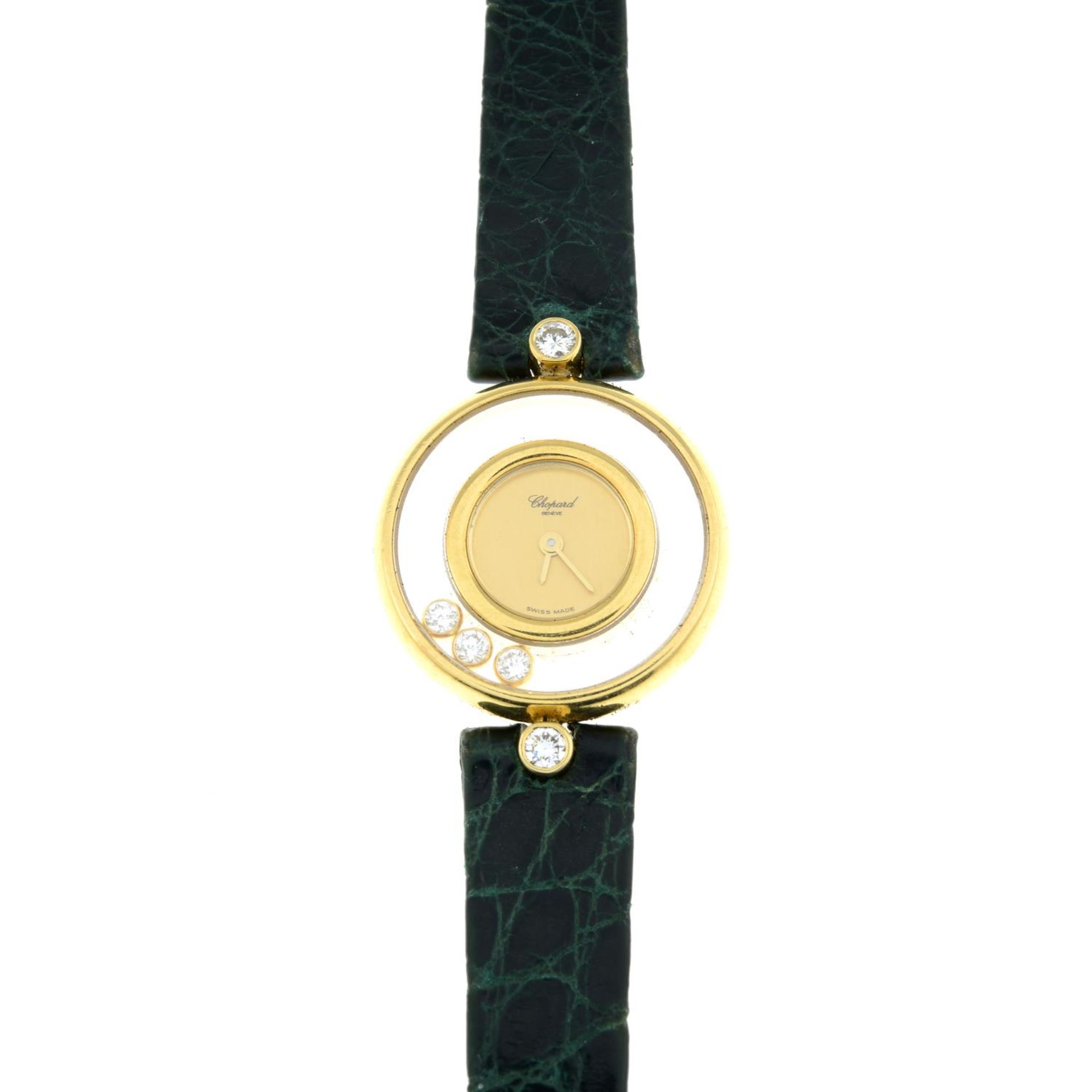 A lady's 'Happy Diamonds' wristwatch, with green crocodile skin strap, by Chopard. - Bild 2 aus 6