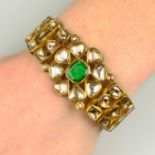 A Kundan emerald and polki diamond enamel bracelet.Length 16.8cms.
