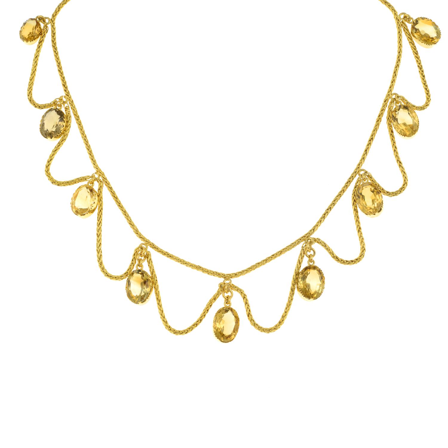 A late Victorian gold citrine and swag fringe necklace.Length 45.8cms. - Image 3 of 7