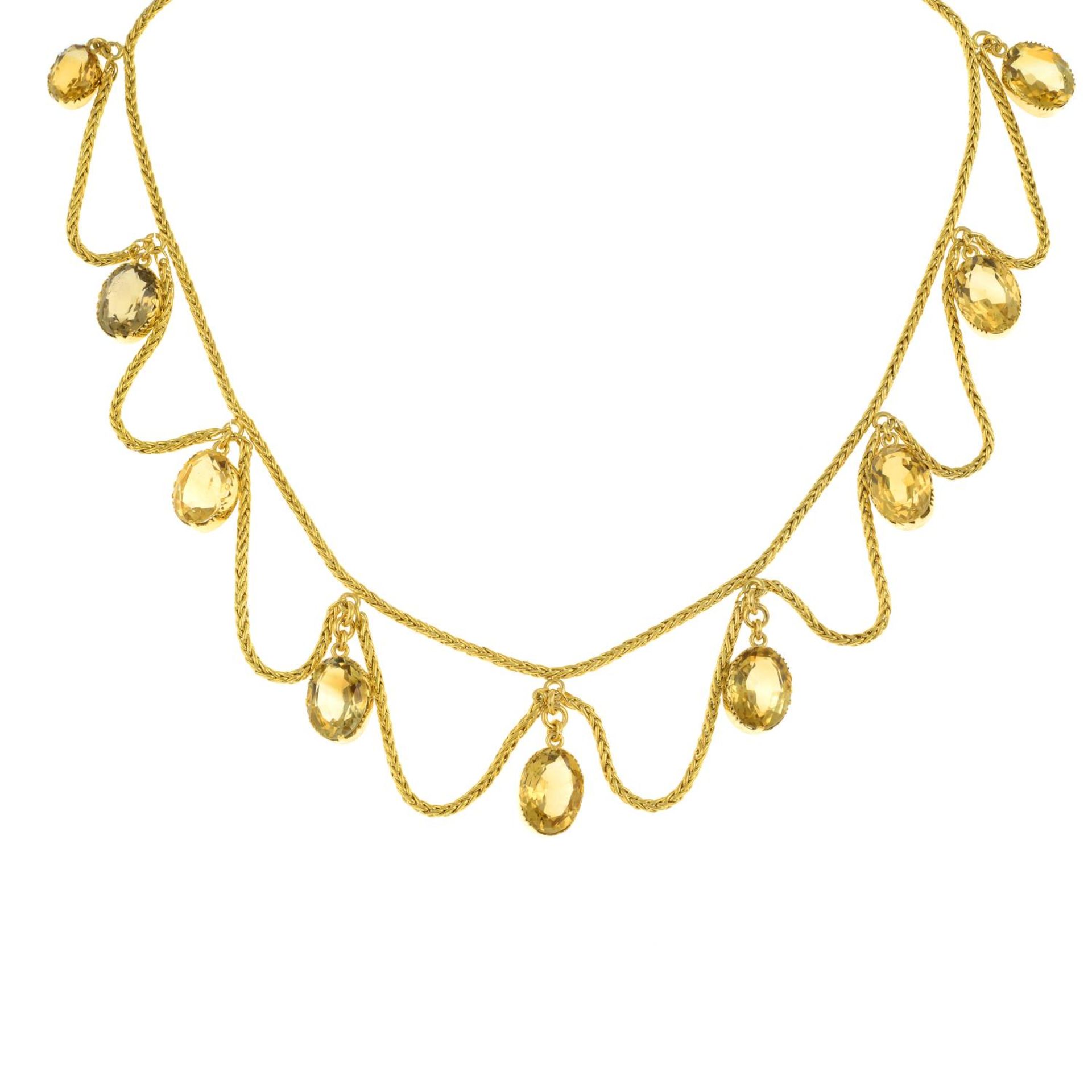 A late Victorian gold citrine and swag fringe necklace.Length 45.8cms. - Image 3 of 7