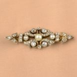 A late 19th century silver and gold, pearl and old-cut diamond brooch.