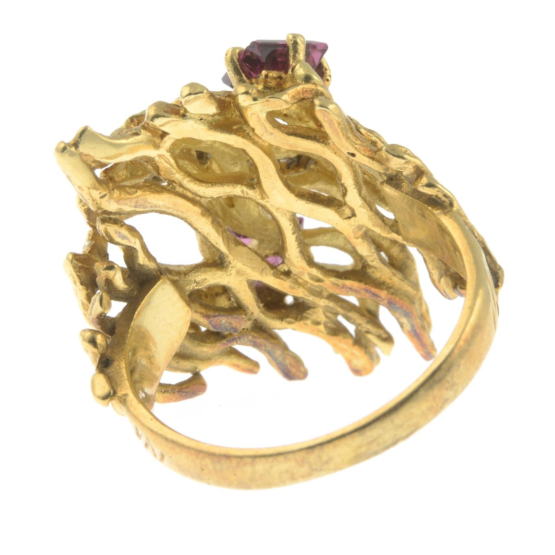 A 1970s 18ct gold garnet and diamond abstract dress ring. - Image 7 of 7