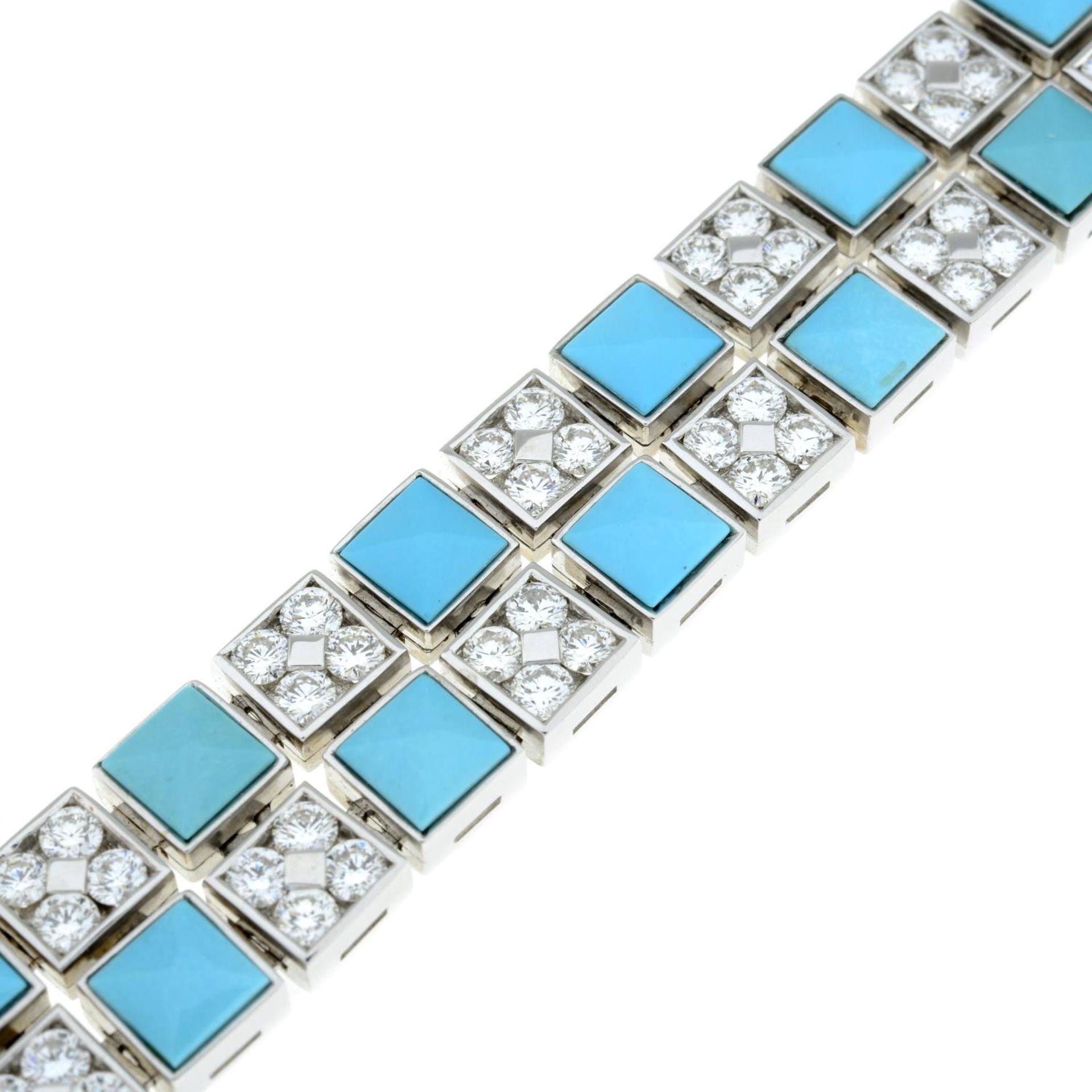 An 18ct gold brilliant-cut diamond and turquoise bracelet, - Image 7 of 7