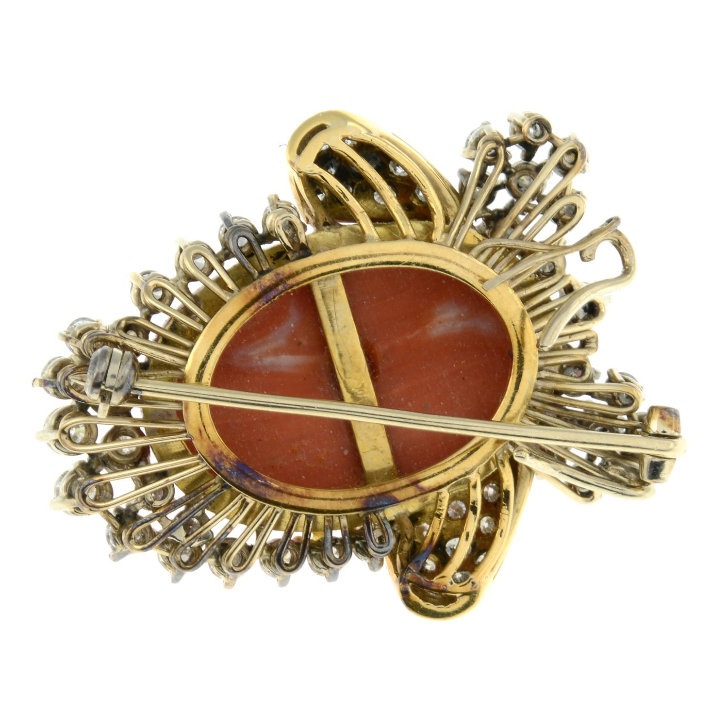 A coral and diamond brooch.Estimated total diamond weight 2.75cts, - Image 6 of 6