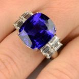 An 18ct gold tanzanite and baguette-cut diamond dress ring.