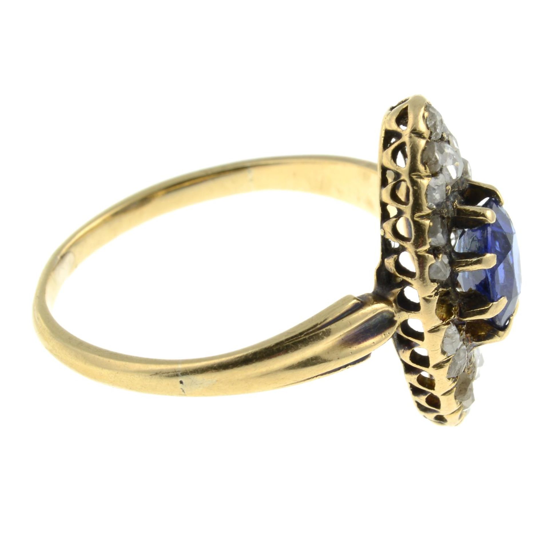 A late 19th century 18ct gold Ceylon sapphire and rose-cut diamond cluster ring. - Image 8 of 8