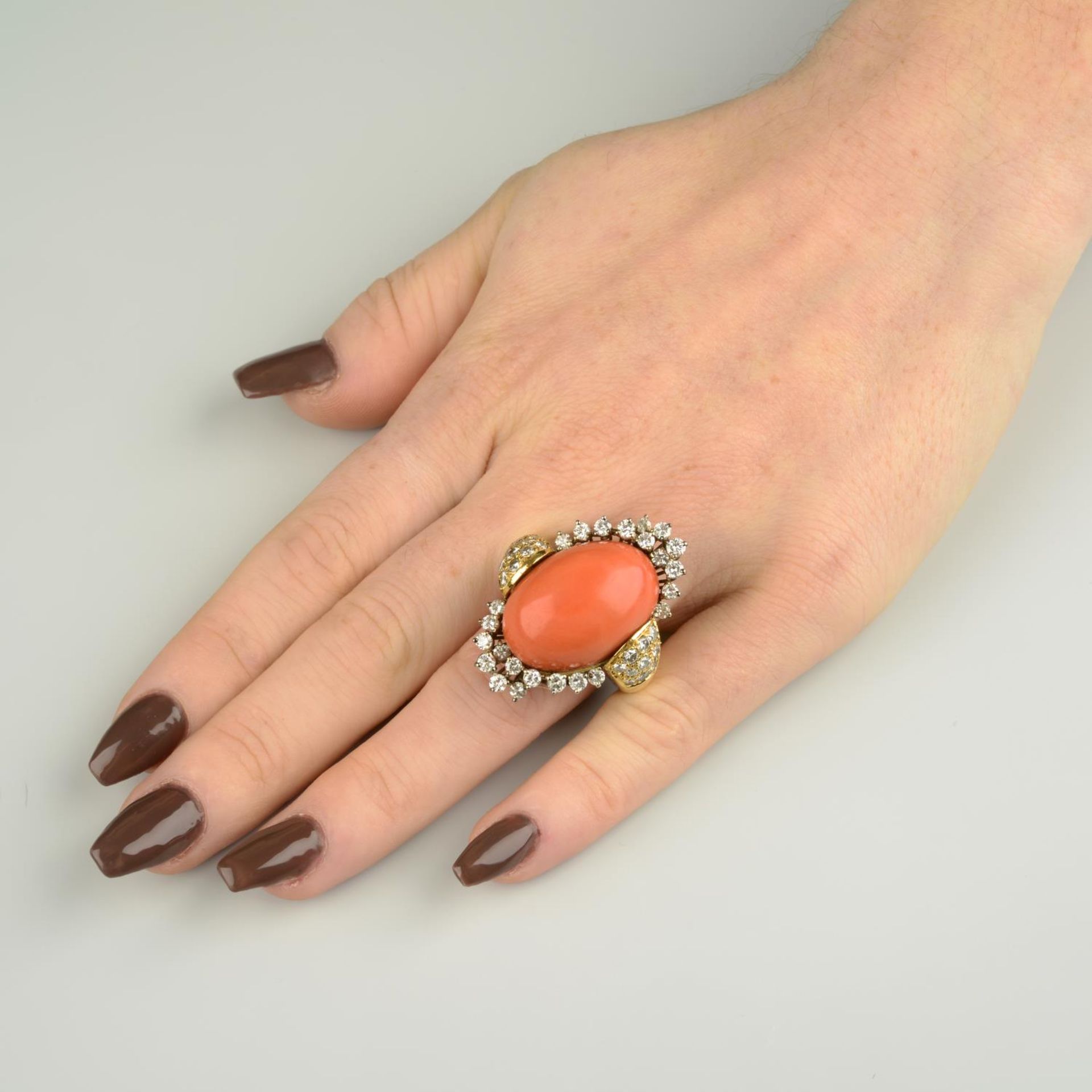 A coral and brilliant-cut diamond dress ring.Estimated dimensions of coral 24 by 17.3 by - Image 4 of 8