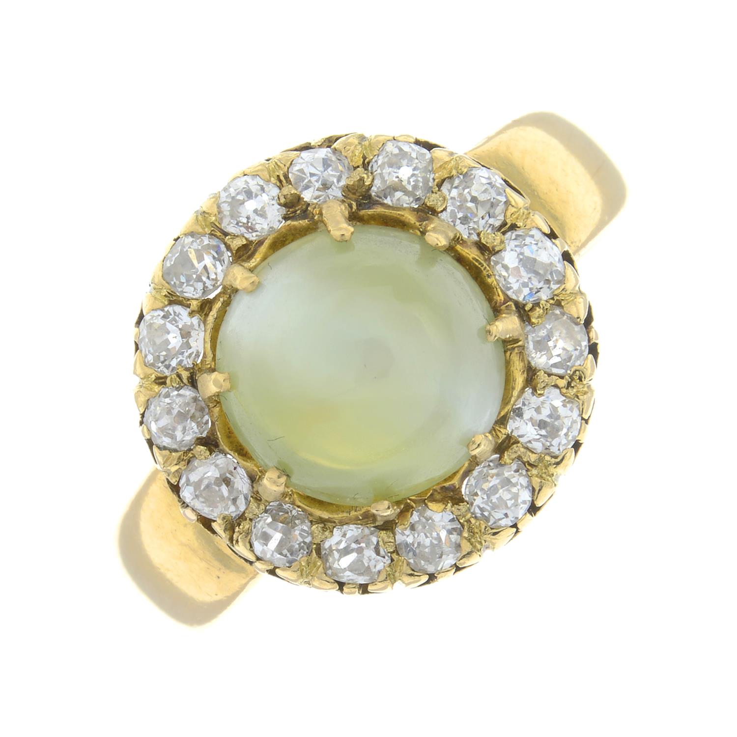 A late Victorian gold cat's-eye chrysoberyl and old-cut diamond cluster ring. - Image 3 of 7