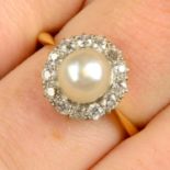 An early 20th century 18ct gold natural pearl and old-cut diamond cluster ring.