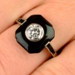 An Art Deco 18ct gold brilliant-cut diamond and onyx ring.Estimated diamond weight 0.50ct,