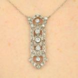 A brilliant and rose-cut diamond openwork pendant, with integral fancy-link chain.