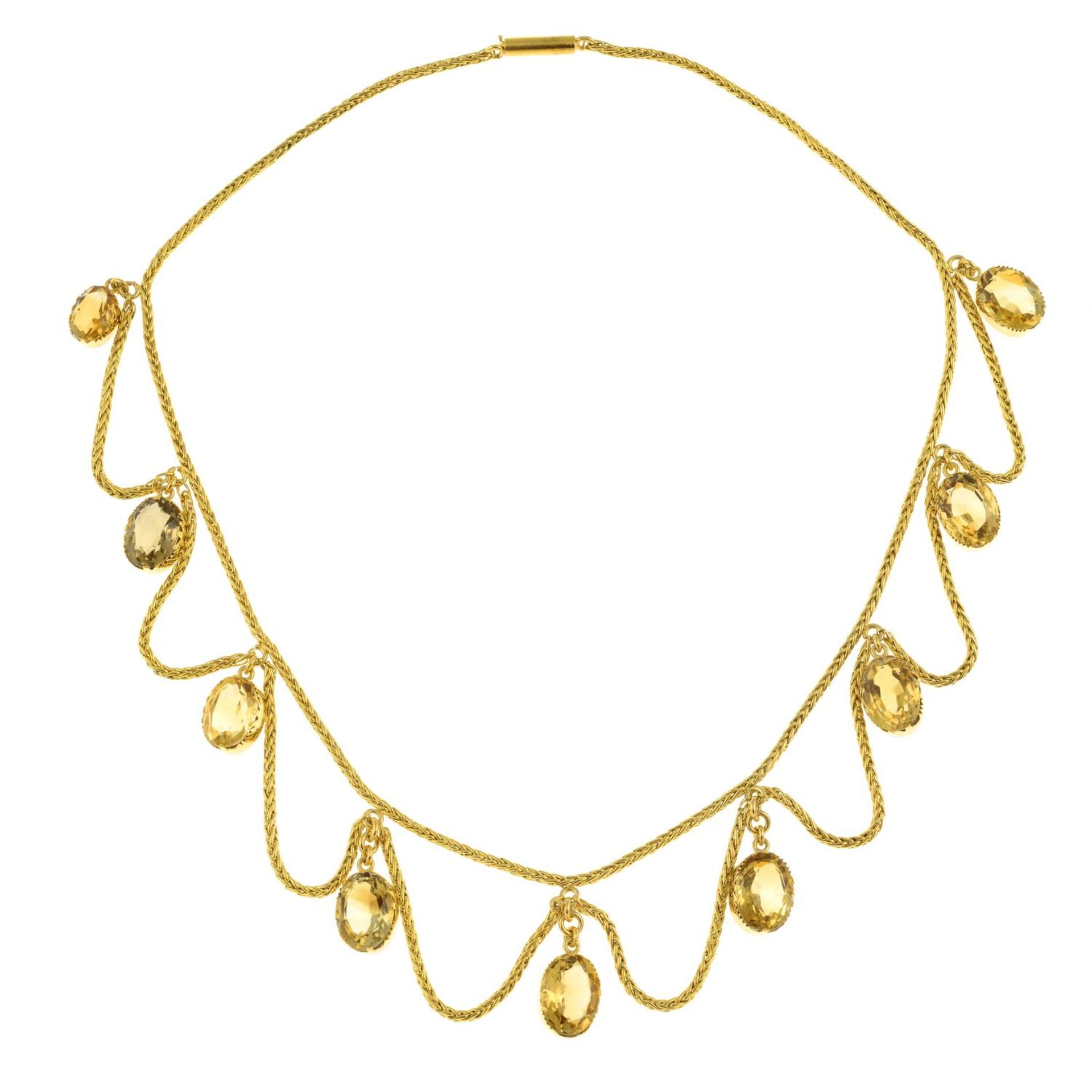 A late Victorian gold citrine and swag fringe necklace.Length 45.8cms. - Image 5 of 7