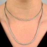 A brilliant-cut diamond line necklace.