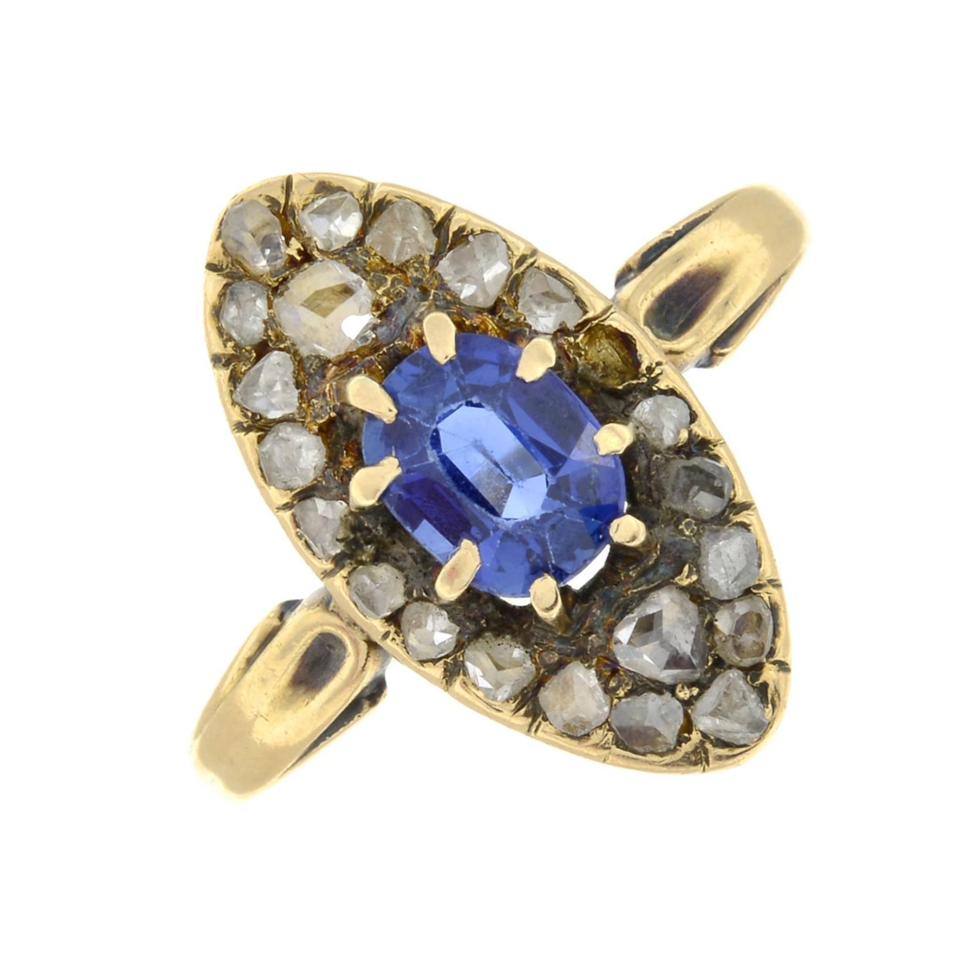 A late 19th century 18ct gold Ceylon sapphire and rose-cut diamond cluster ring. - Image 3 of 8