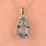 An aquamarine and diamond pendant,