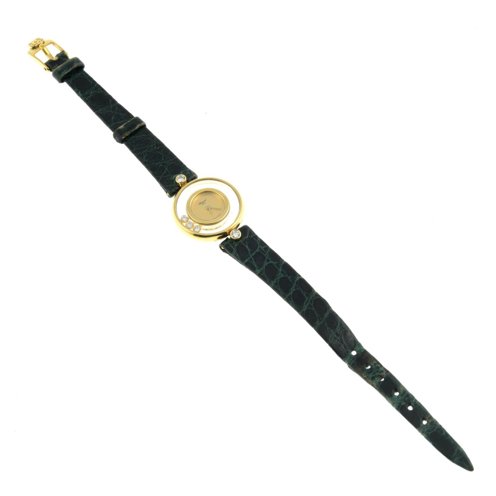 A lady's 'Happy Diamonds' wristwatch, with green crocodile skin strap, by Chopard. - Bild 6 aus 6