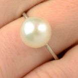 A semi-baroque natural pearl ring.Verbal from GCS, stating natural pearl, saltwater.