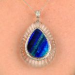 An opal, diamond and rock crystal pendant, with chain, by Fei Liu.