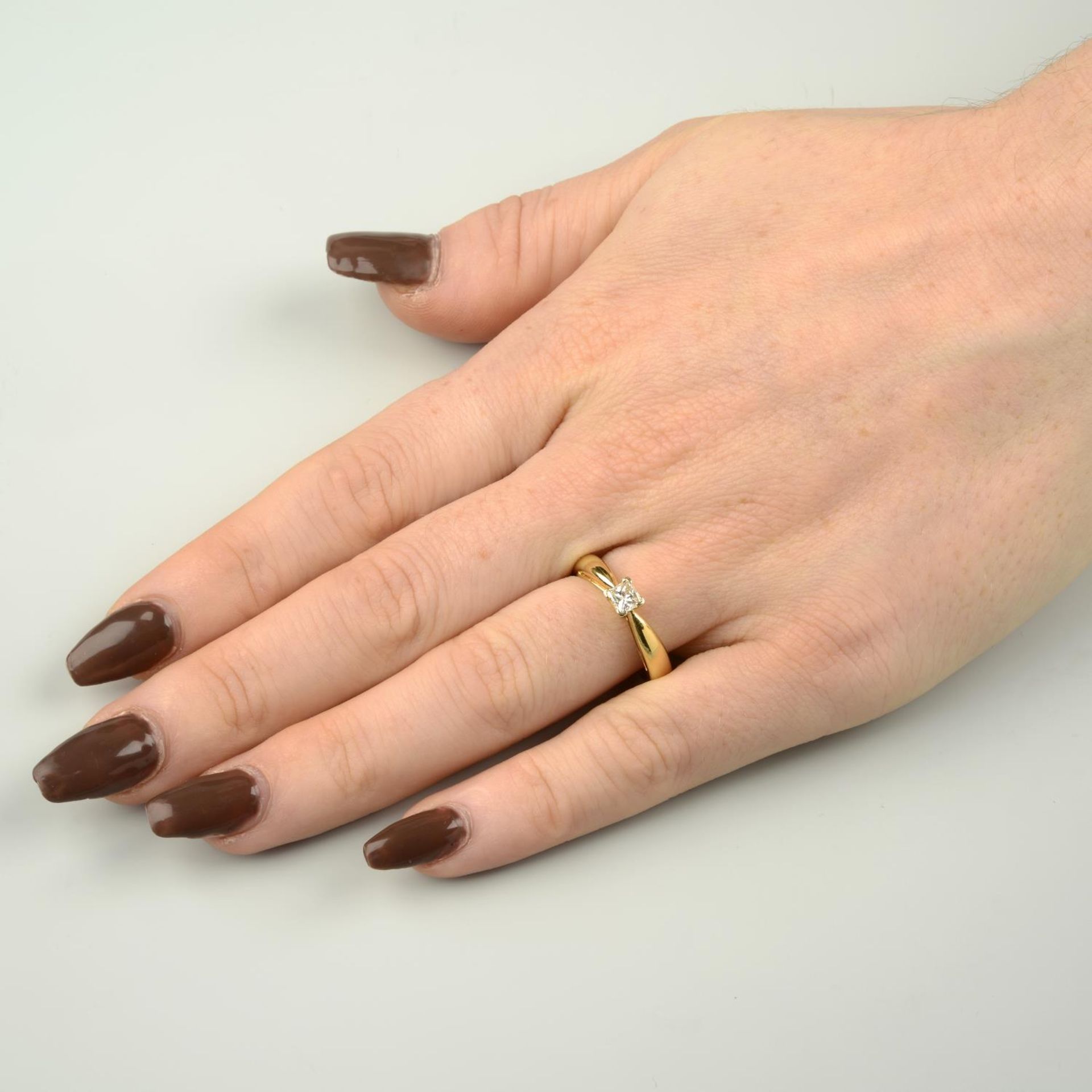 An 18ct gold square-shape diamond single-stone ring, - Image 4 of 9