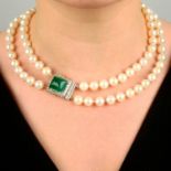 A cultured pearl graduated two-strand necklace,