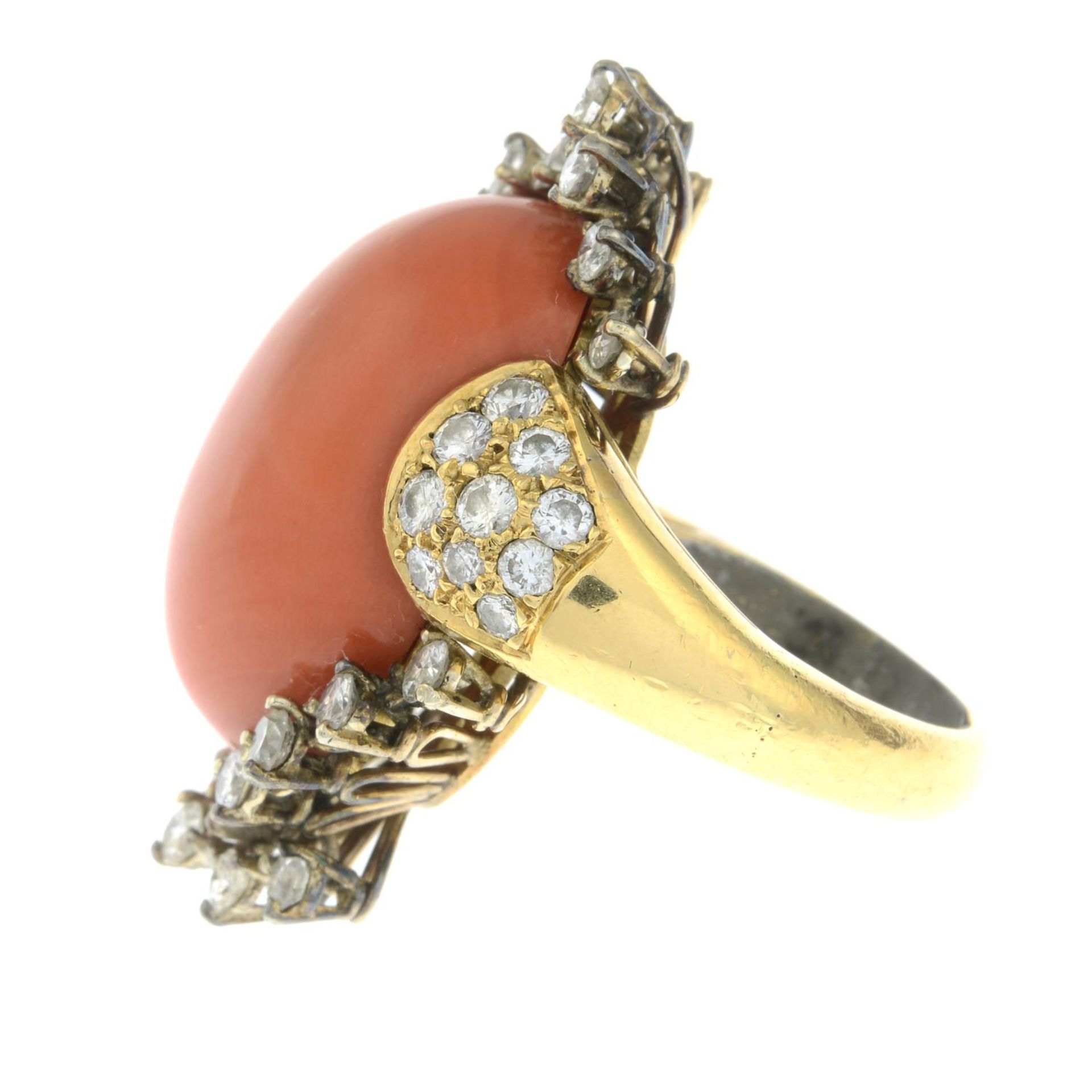 A coral and brilliant-cut diamond dress ring.Estimated dimensions of coral 24 by 17.3 by - Image 7 of 8