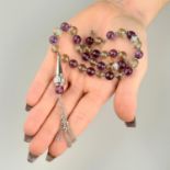 A set of amethyst, prasiolite and diamond Misbaha or prayer beads.