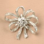 A mid 20th century diamond ribbon brooch.