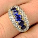 A late Victorian gold and silver, sapphire and old-cut diamond dress ring.