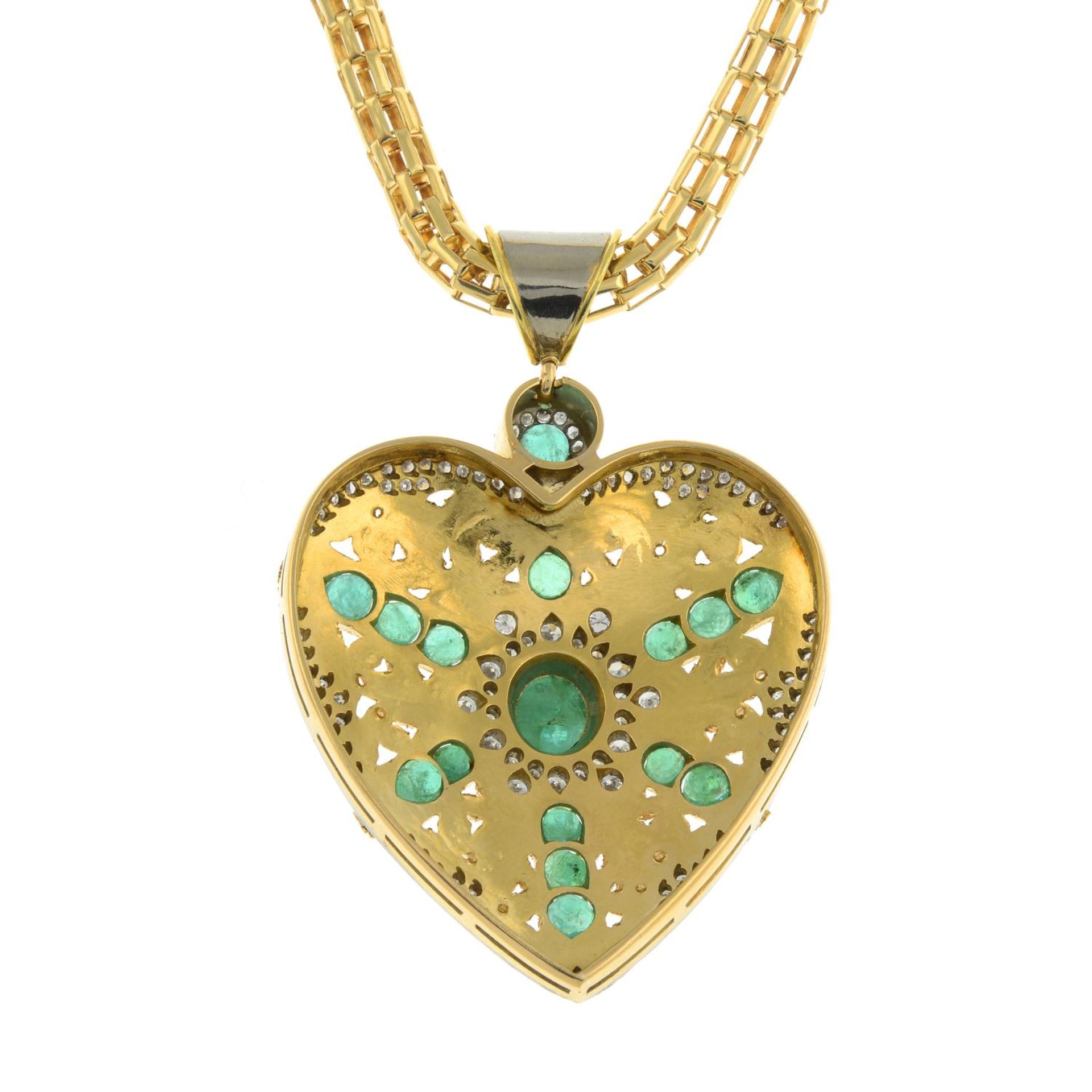 An emerald and diamond heart pendant, with fancy-link chain. - Image 6 of 8