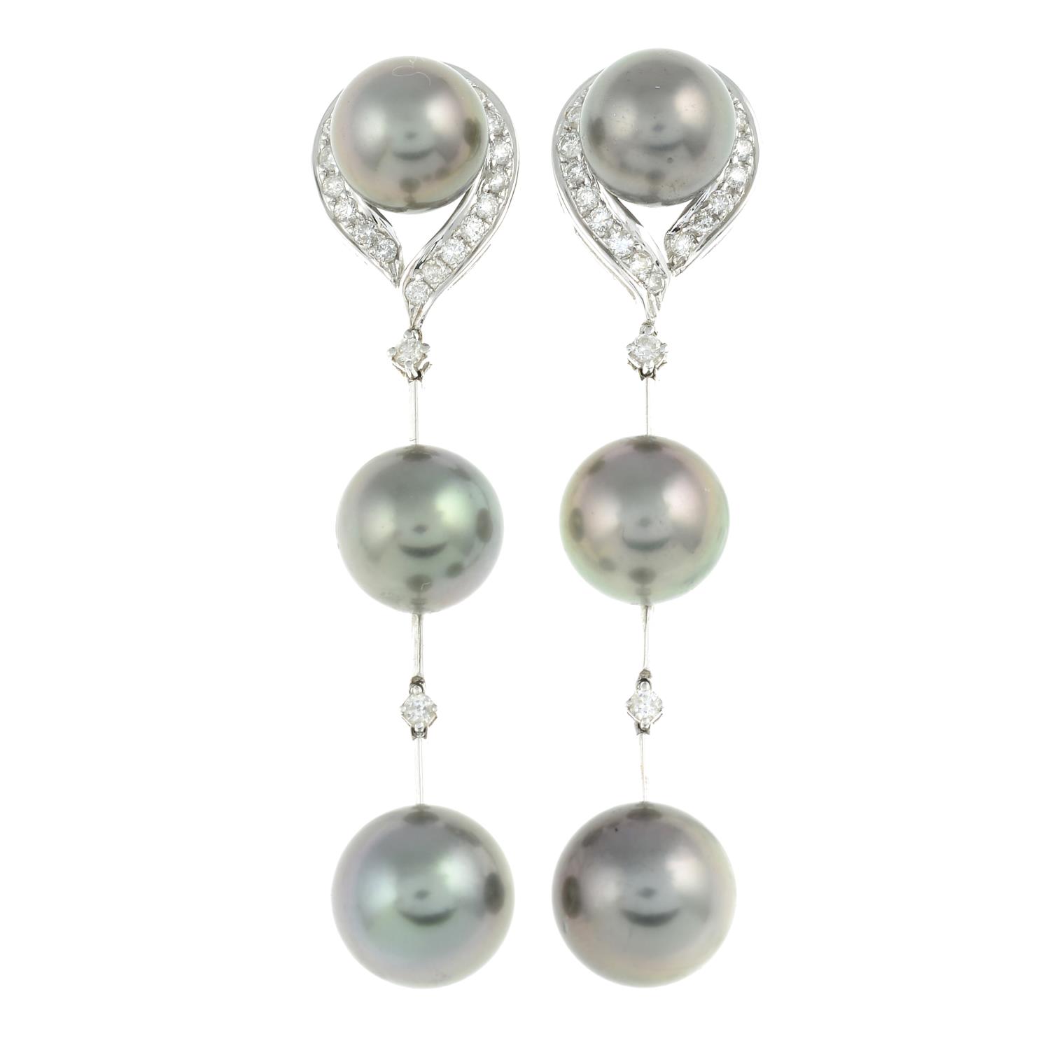 A pair of Tahitian cultured pearl and diamond drop earrings. - Bild 3 aus 5