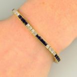 A square-shape diamond and calibré-cut sapphire line bracelet,