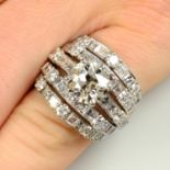 A mid 20th century platinum old-cut diamond cocktail ring,