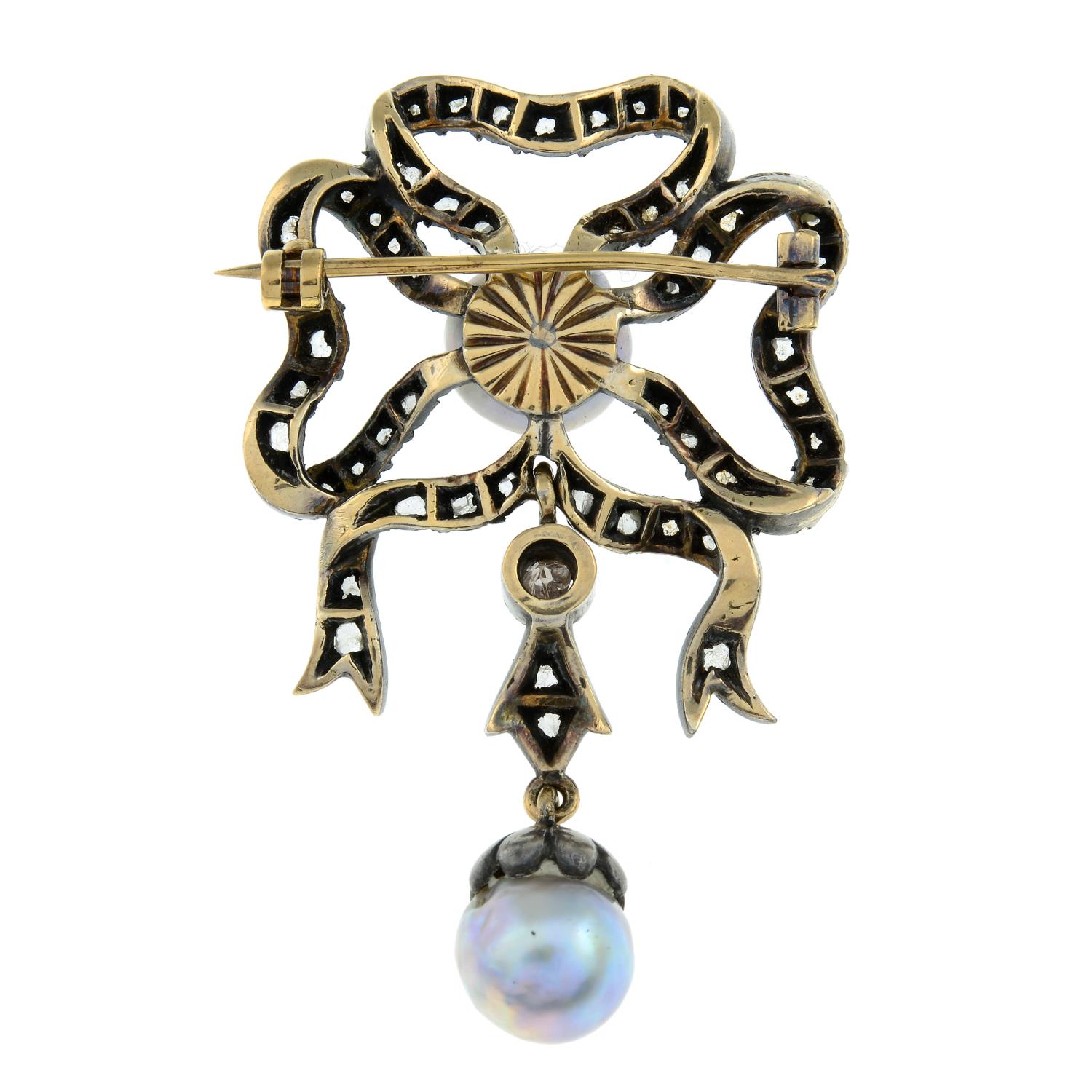 A late 19th century silver and gold, pearl and rose-cut diamond bow brooch. - Image 6 of 6