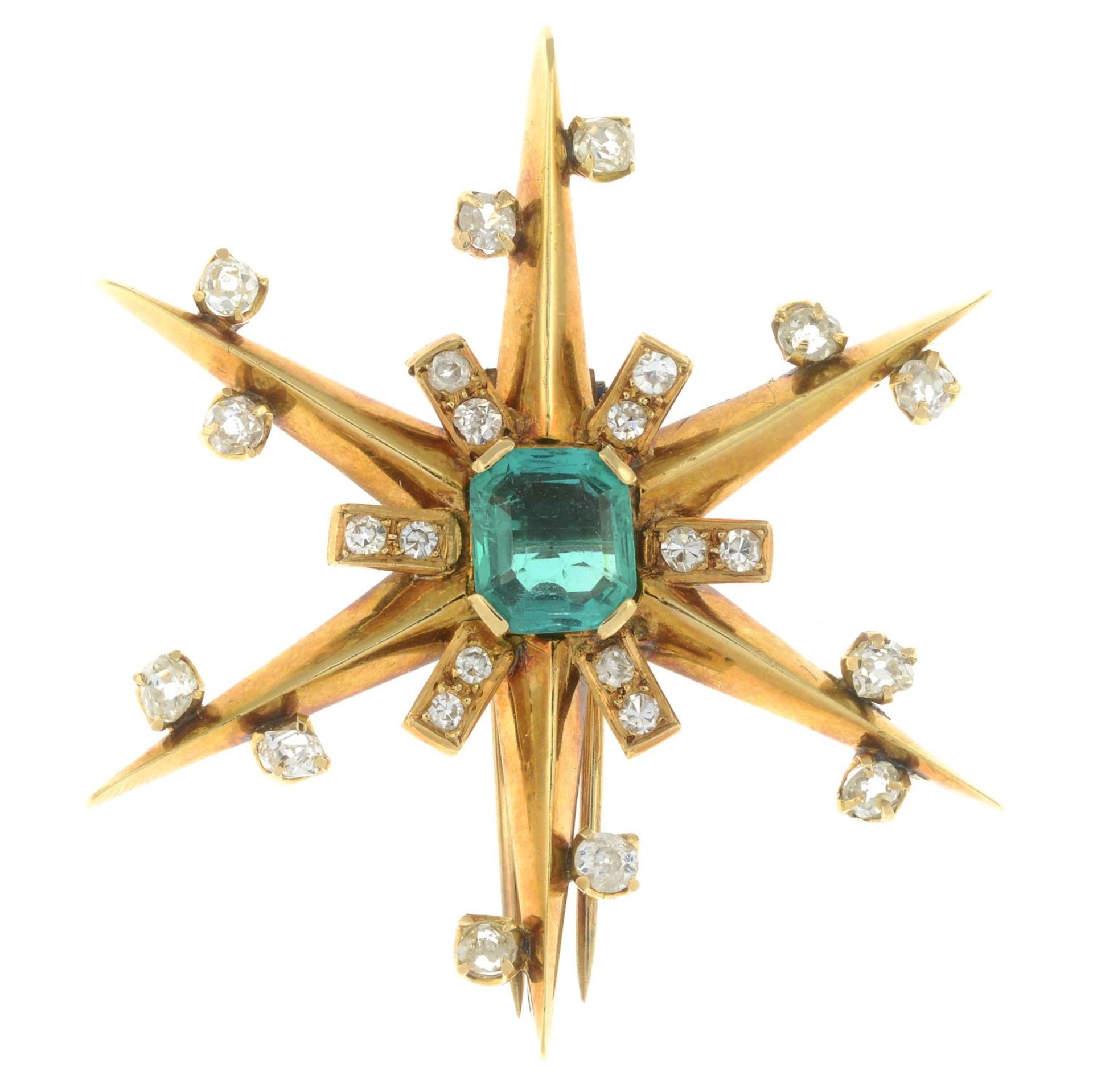 A Colombian emerald and diamond star clip brooch. - Image 3 of 8