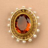 A late Victorian gold citrine and seed pearl brooch.