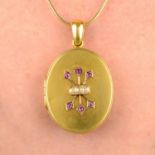 A Victorian gold pink sapphire and split pearl locket,