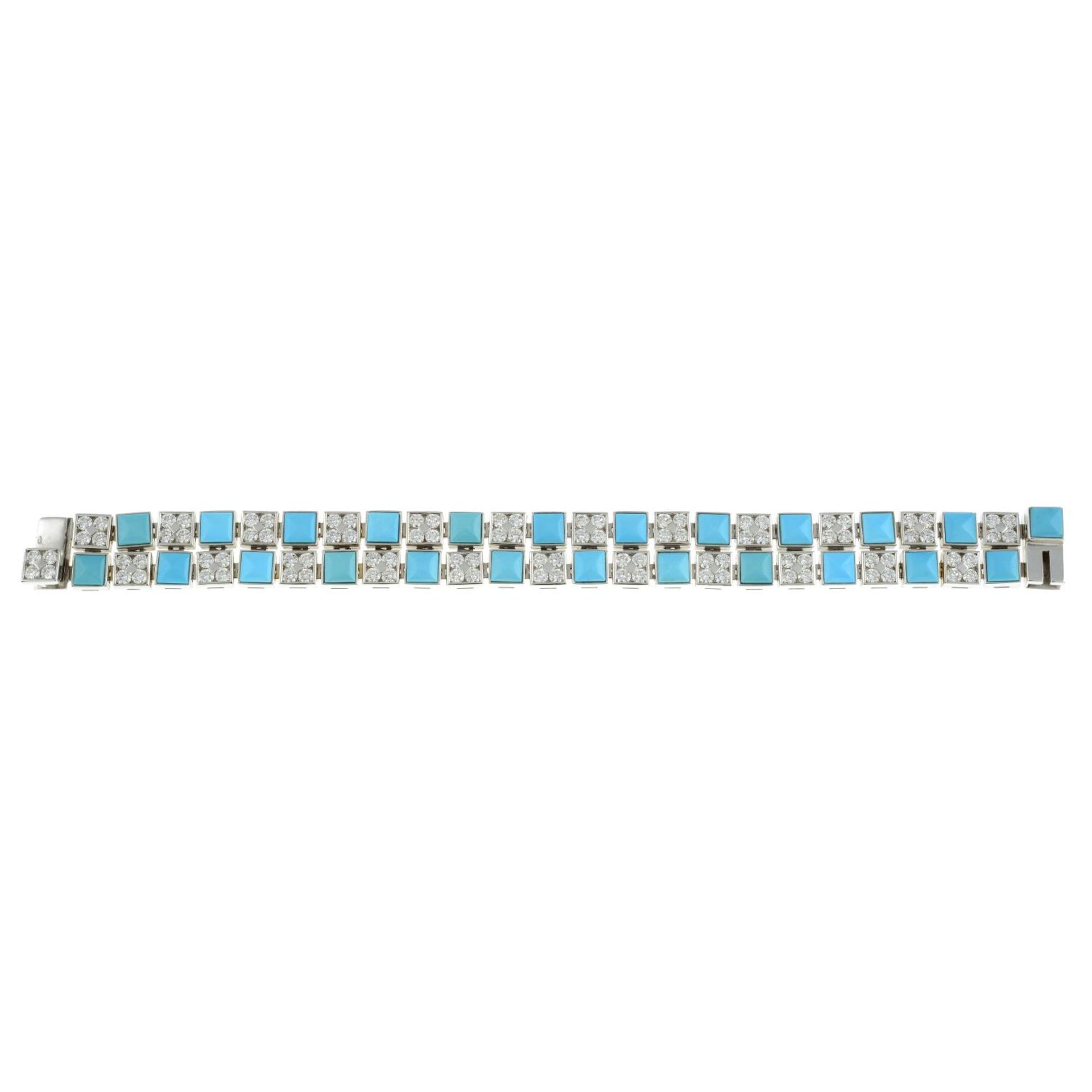An 18ct gold brilliant-cut diamond and turquoise bracelet, - Image 5 of 7