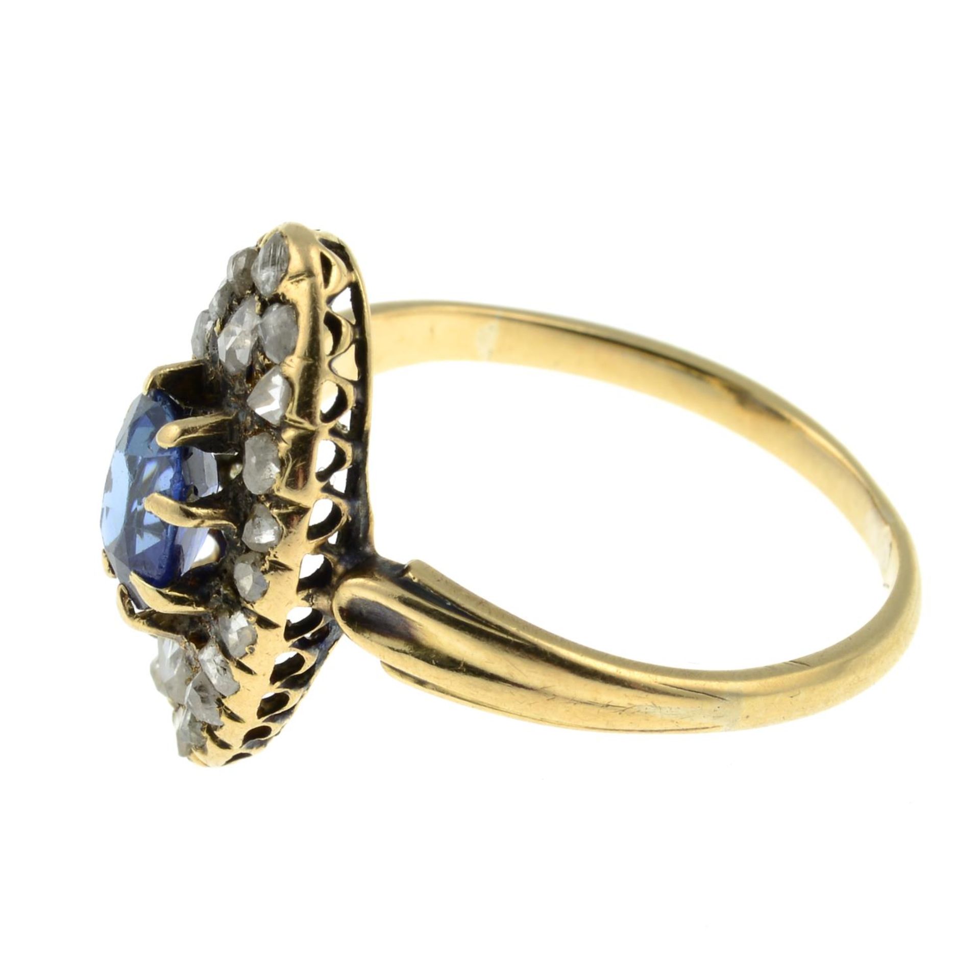 A late 19th century 18ct gold Ceylon sapphire and rose-cut diamond cluster ring. - Image 7 of 8
