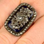 A Georgian rose-cut diamond and blue glass ring.Foreign mark.