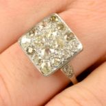 An old-cut diamond square-shape cluster ring.