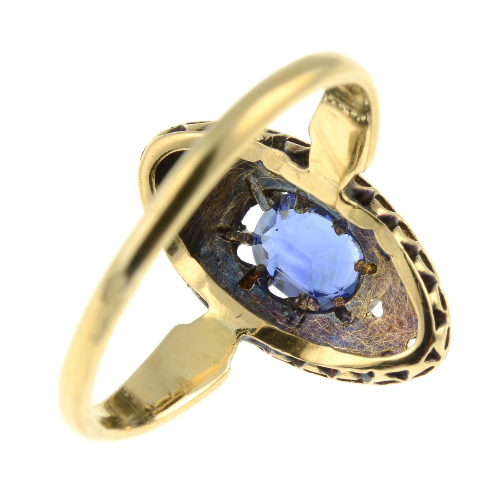 A late 19th century 18ct gold Ceylon sapphire and rose-cut diamond cluster ring. - Image 6 of 8
